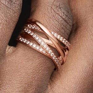 Pandora Rose Gold Multi-Band Ring with Crystal Accents